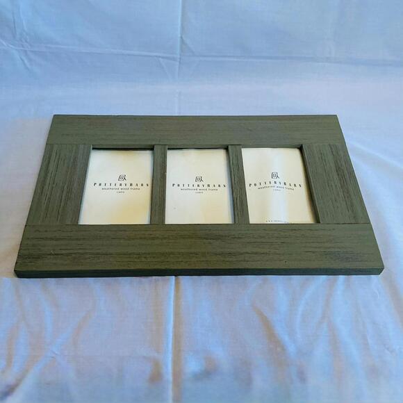 Pottery Barn Kids Gallery Distressed Grey Wood Frame 3 4x6 Slots 11" X 18" - Picture 1 of 2